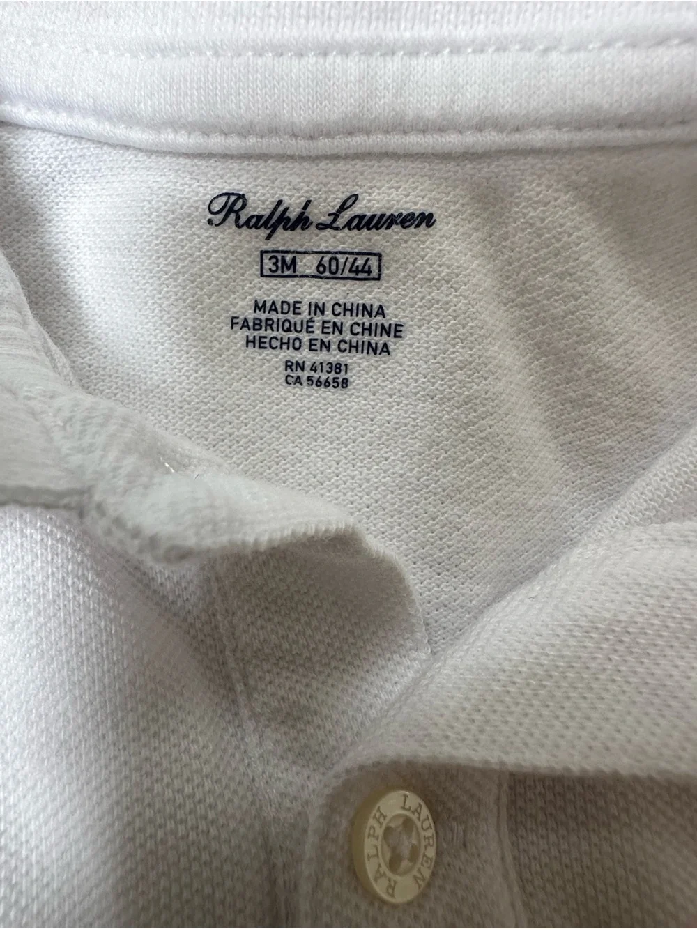 Ralph Lauren white long sleeve onesie. Size 3m